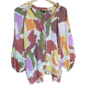 Zac & Rachel Graphic 3/4 Sleeve Blouse in Pink and Purple 2X plus size boho
